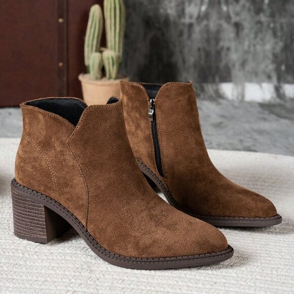 Brown Vegan suede Autumn Almond Toe bootie - Picture 2 of 6